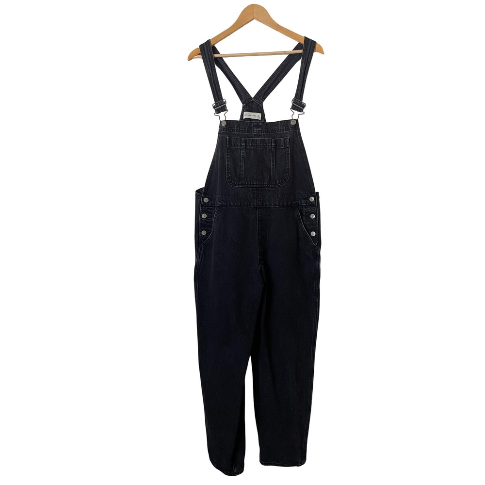 Abercrombie & Fitch Large Black Denim Overalls Oversized Grunge Indie boho
